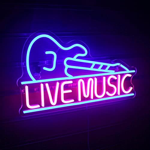 Live Music Neon Sign – Blue & Pink Guitar LED Wall Decor