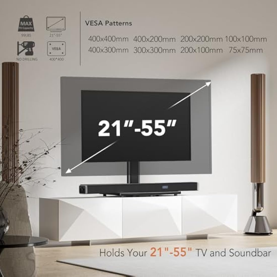 Jolof Store Universal Swivel TV Stand | 21-55 Inch Height Adjustable Base
