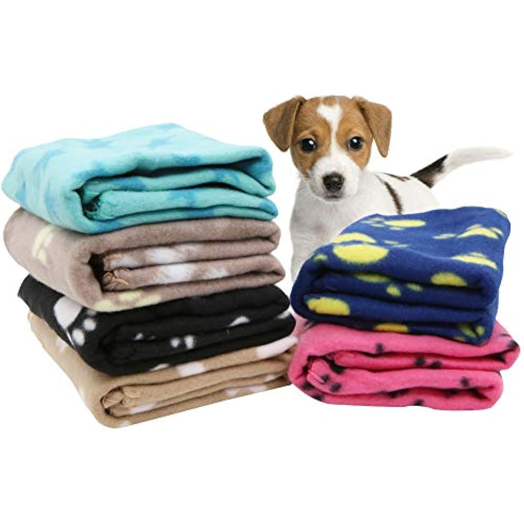 Tifee 6-Pack Soft Plush Pet Blankets | Washable Paw Print Dog Mats