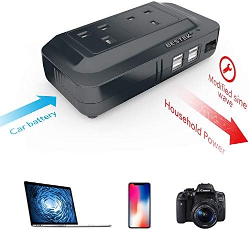 BESTEK 200W Power Inverter | 12V to 240V Car Converter with 4 USB Ports