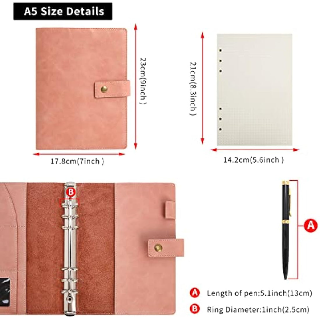Jolof Store A5 Leather Refillable Notebook – Dot Grid Spiral Journal