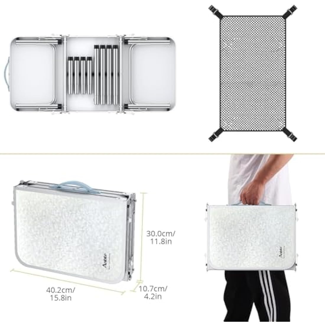 Anbte Aluminum Folding Camping Table | 3 Adjustable Heights with Storage Net