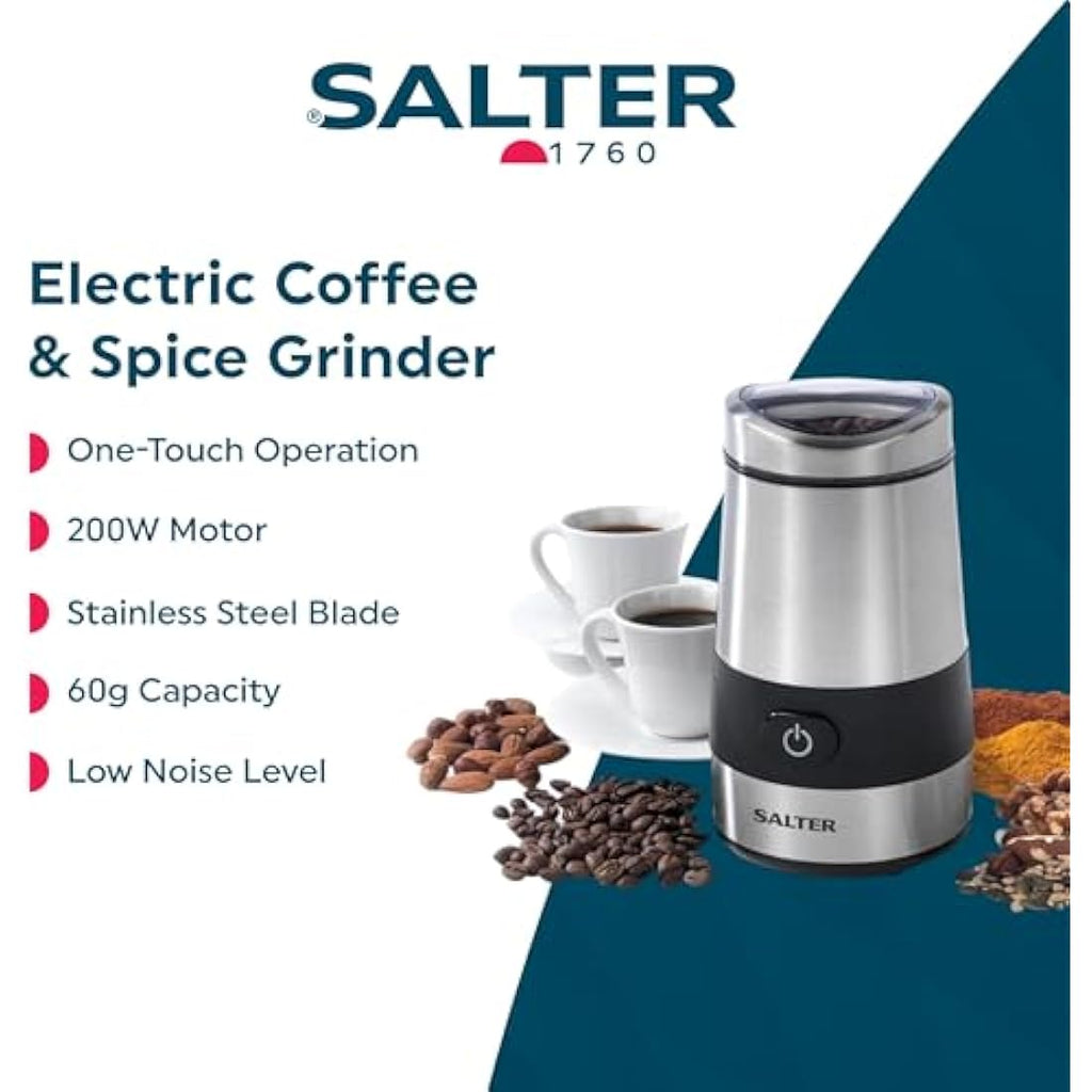 Salter EK2311 Electric Coffee Grinder – 200W Stainless Steel Spice Mill