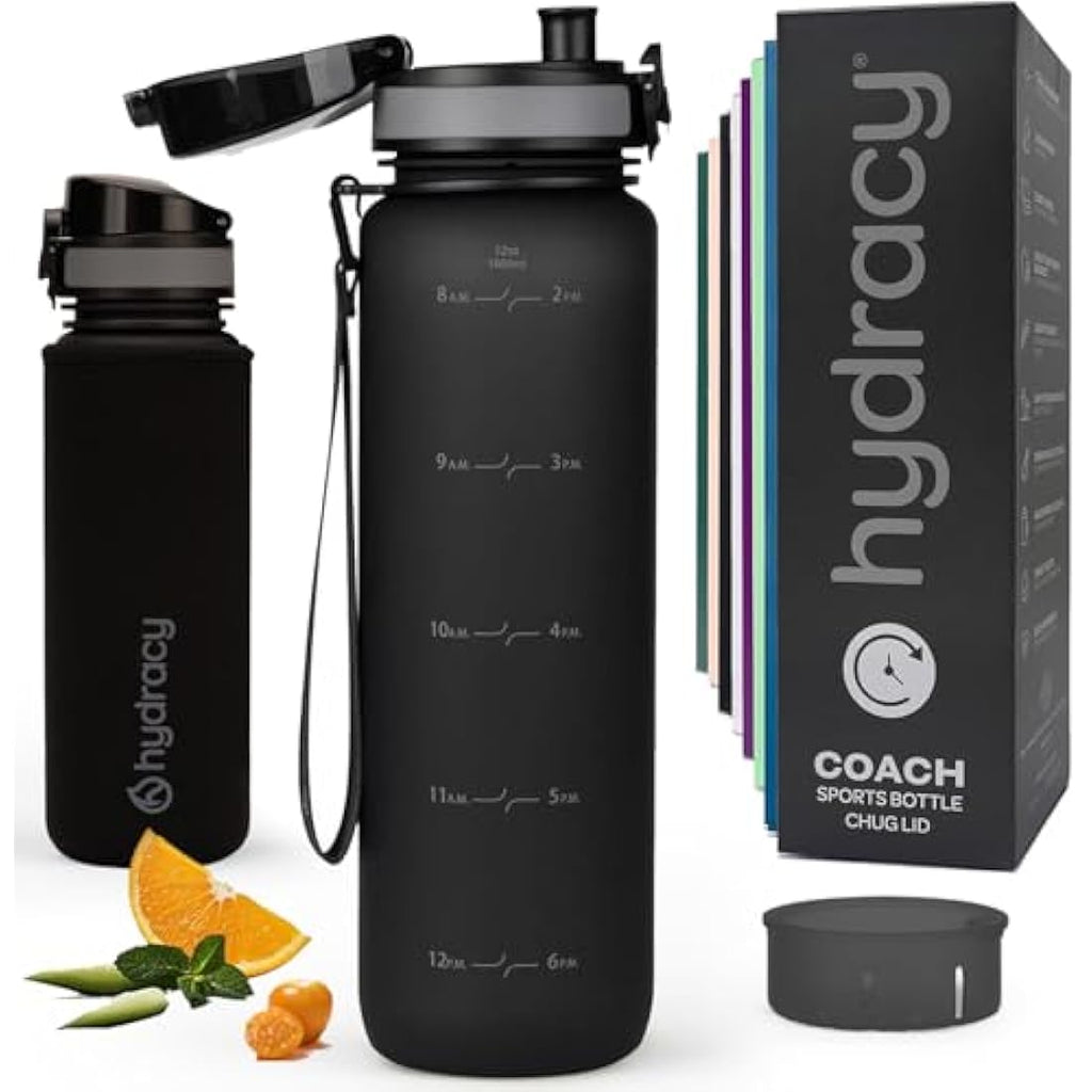 Hydracy 1L Water Bottle with Time Marker | BPA Free Fruit Infuser Bottle