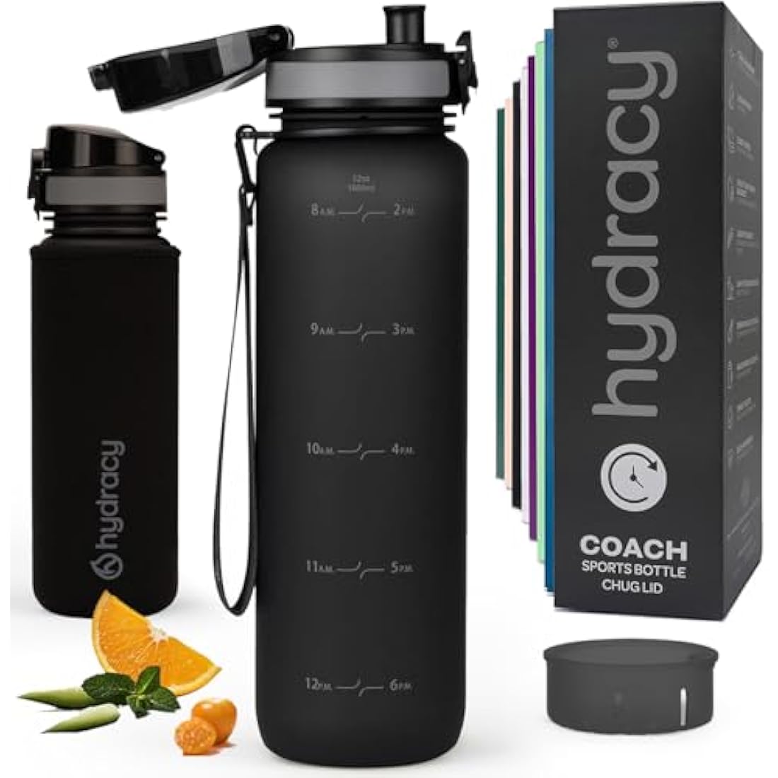 Hydracy 1L Water Bottle with Time Marker | BPA Free Fruit Infuser Bottle