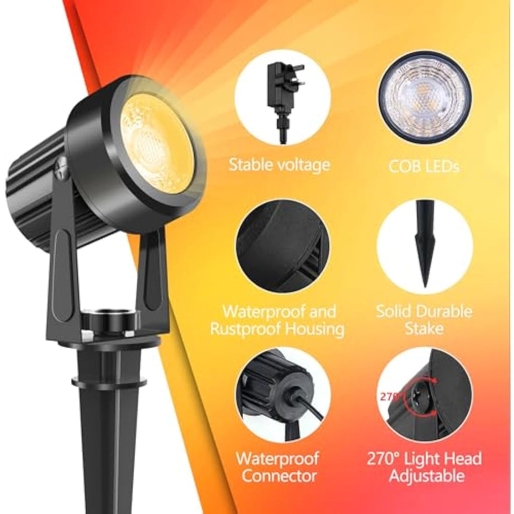 NATPOW 6-in-1 Garden Spot Lights – IP65 Waterproof Warm White LED Landscape