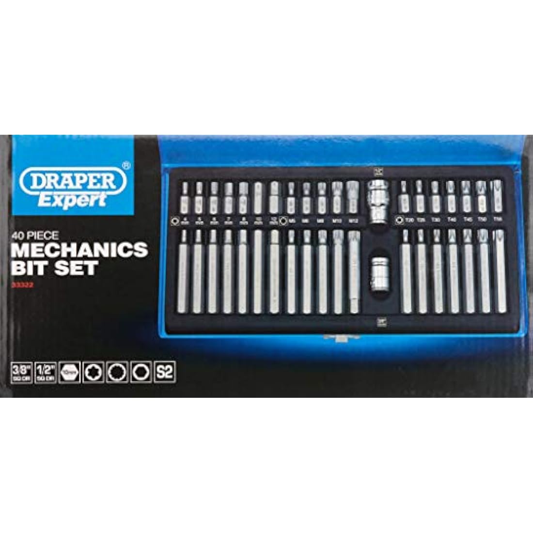 Draper Expert 40 Piece Hex & Spline Bit Set | S2 Steel Mechanics Tools