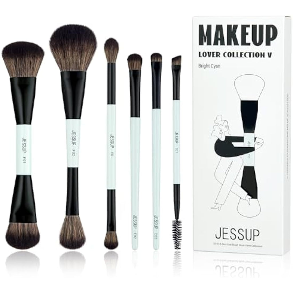 Jessup 6pcs Double Sided Makeup Brush Set | Vegan Foundation & Eye Brushes