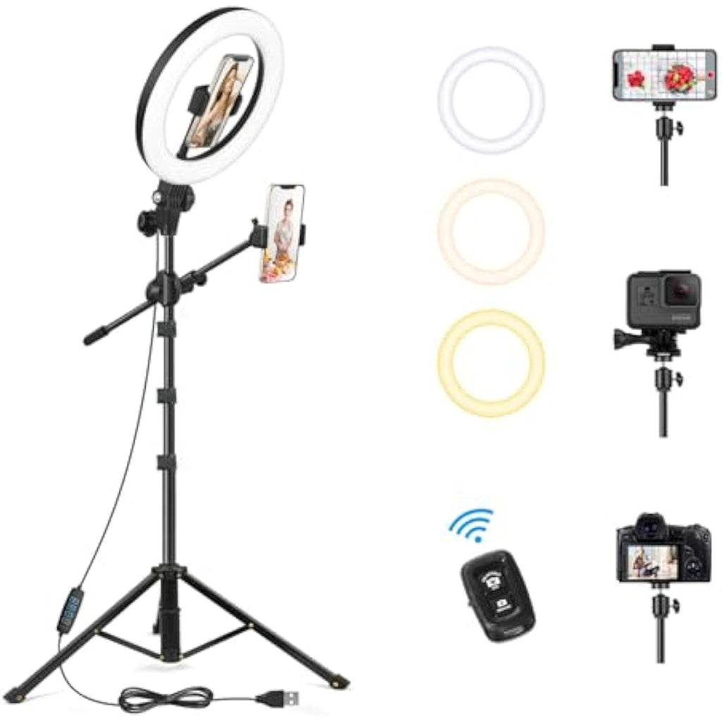 LUXSURE 10.5" Ring Light with Tripod Stand and Overhead Phone Mount