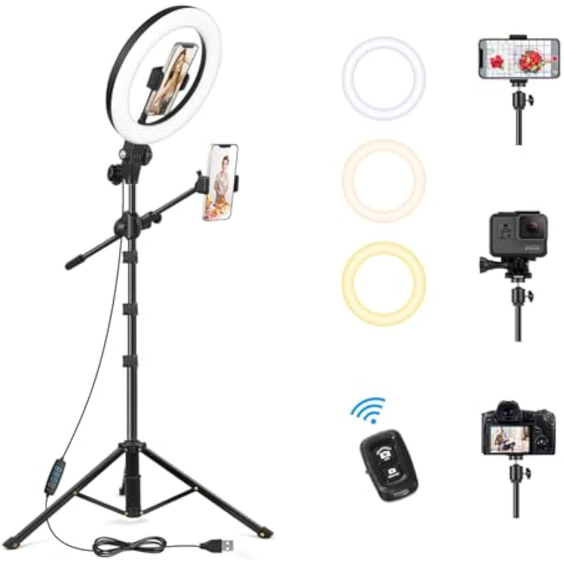 LUXSURE 10.5" Ring Light with Tripod Stand and Overhead Phone Mount