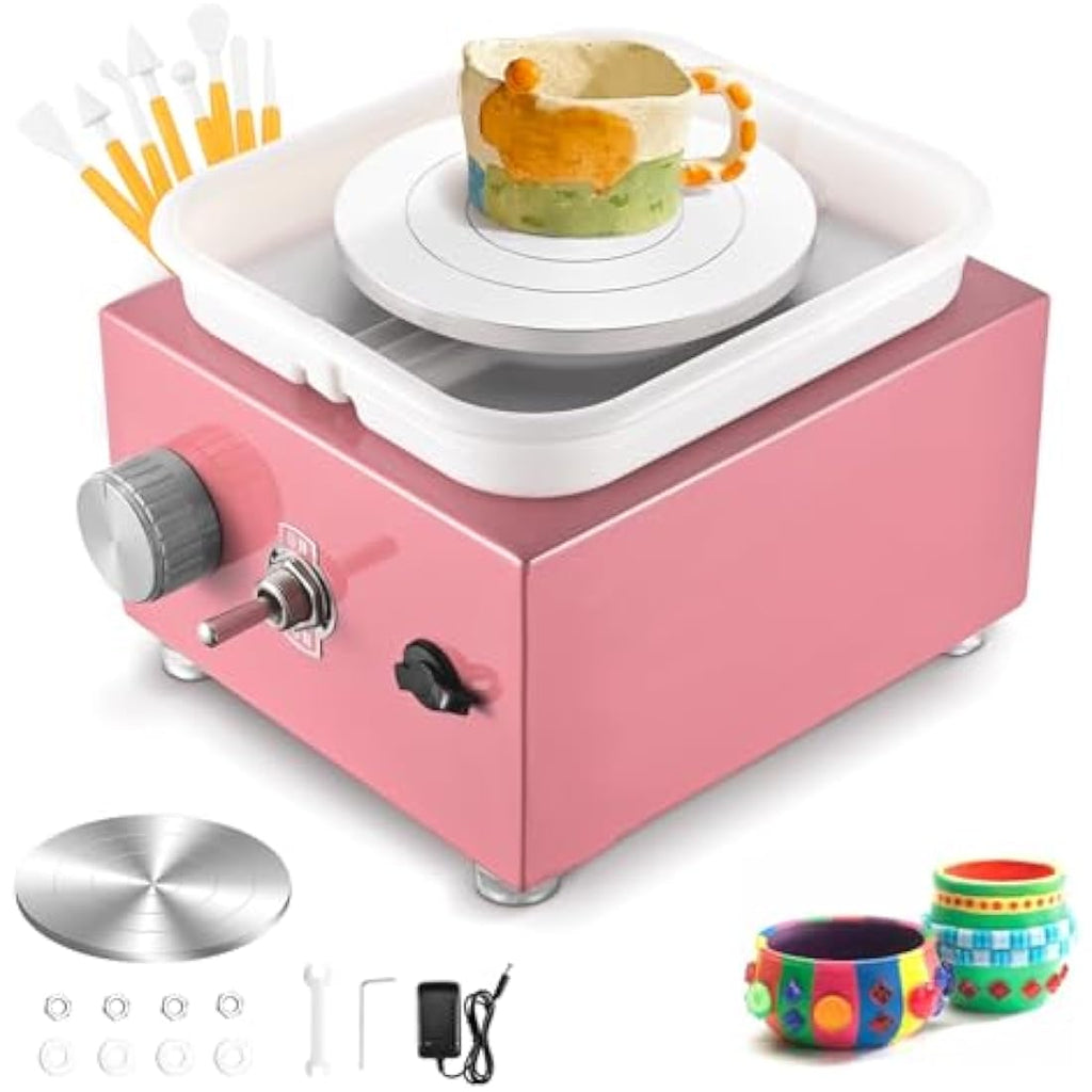Jolof Store Mini Pottery Wheel – 2000RPM Electric DIY Kit for Kids, Pink
