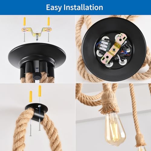 6-Head Industrial Spider Chandelier | Hemp Rope Pendant