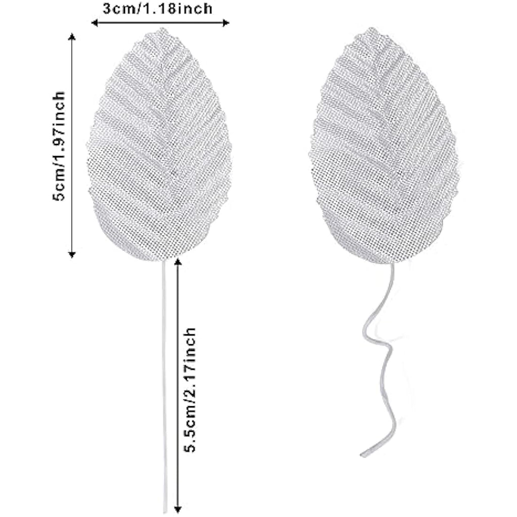 200Pcs Silver Artificial Silk Rose Leaves for DIY Crafts