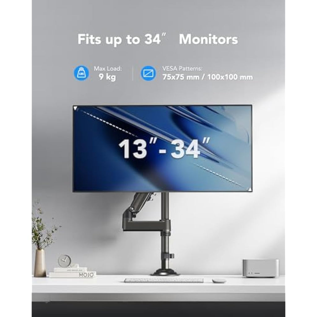 HUANUO Single Monitor Arm | Gas Spring Desk Mount for 13-34 Inch Screens