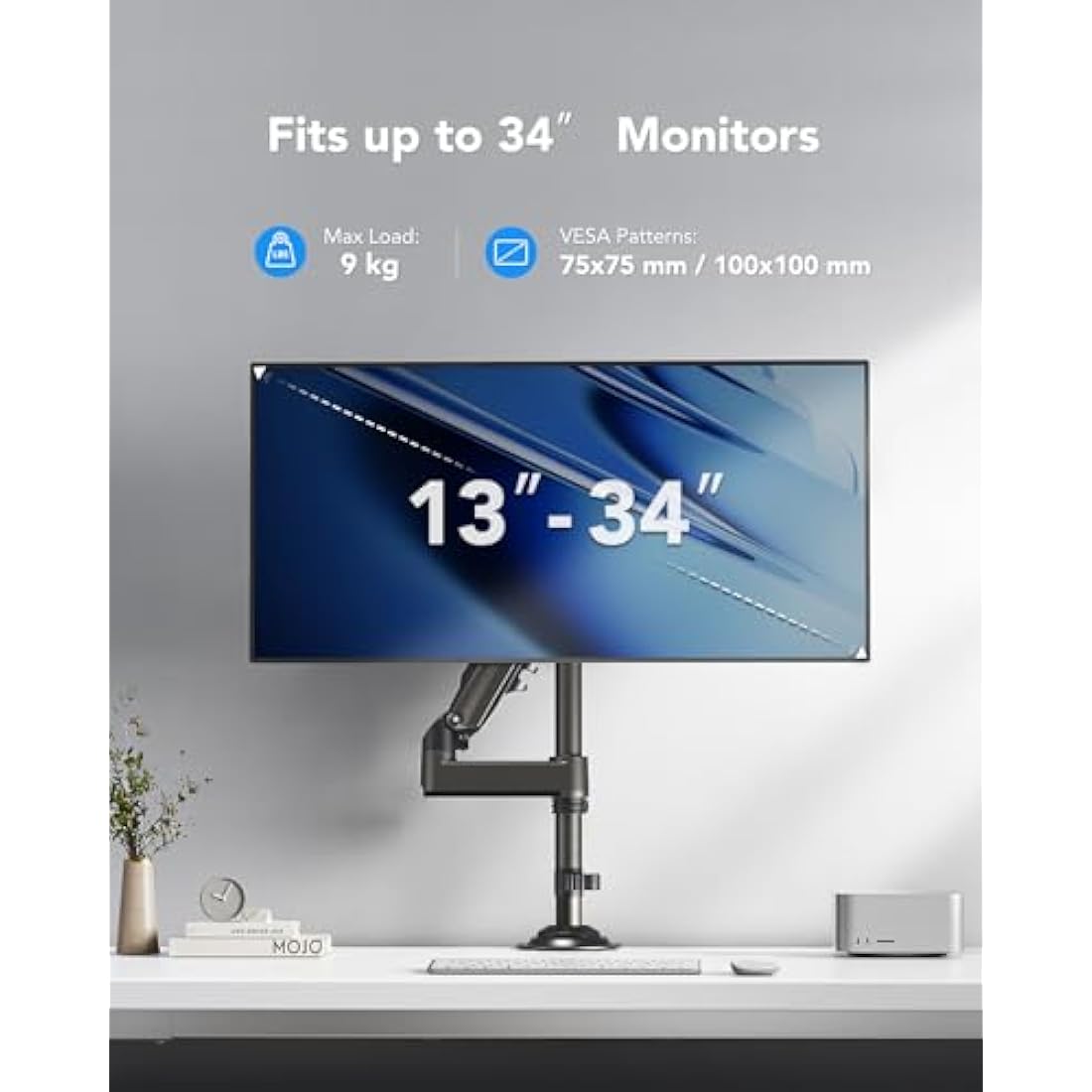 HUANUO Single Monitor Arm | Gas Spring Desk Mount for 13-34 Inch Screens