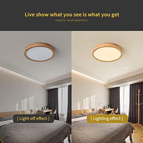 Schindora Wooden LED Ceiling Light – 20W Oak Flush Mount Lamp, 3000K