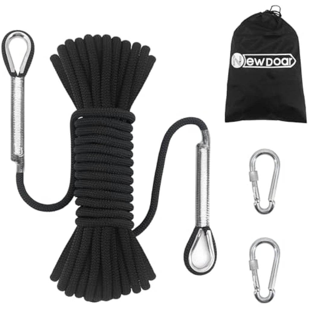 NewDoar 8mm Static Climbing Rope – 14KN Safety Cord with 2 Carabiners