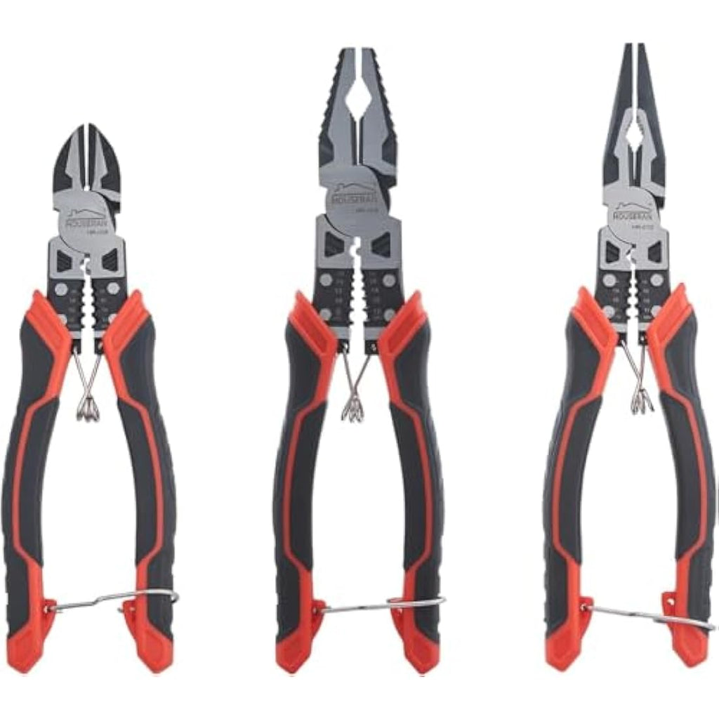 HOUSERAN 3-Piece Pliers Set | 55 Steel Spring Loaded Hand Tool Kit