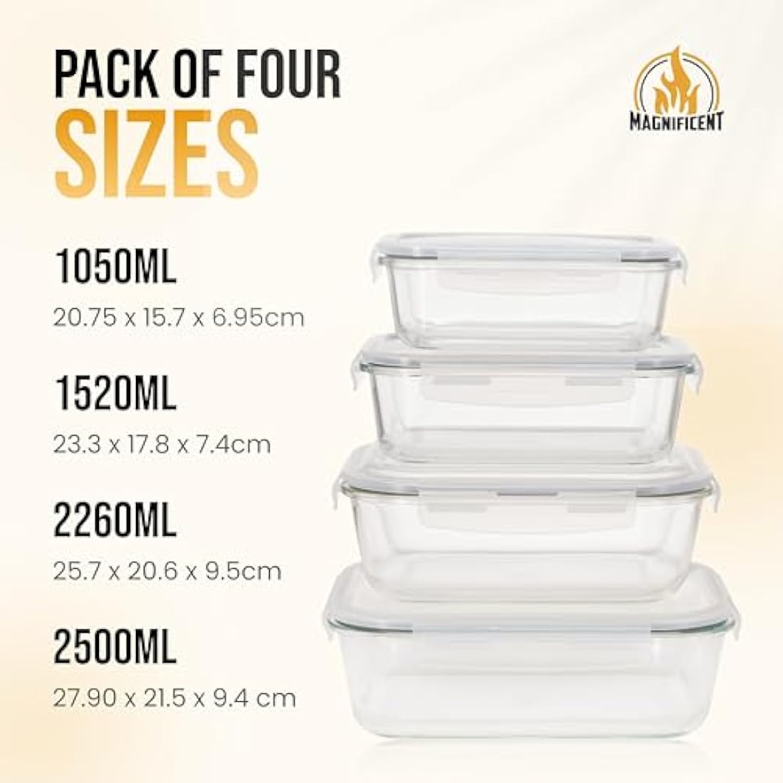 Glass Food Storage Containers - 4-Pack Large Meal Prep Set