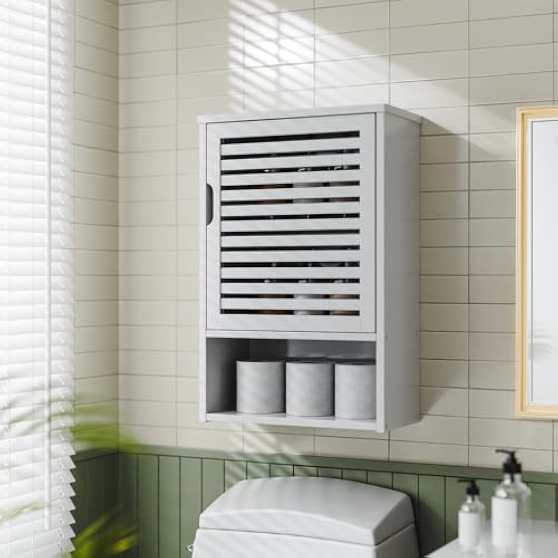 HITNET White Bamboo Bathroom Wall Cabinet | Hanging Medicine Cupboard
