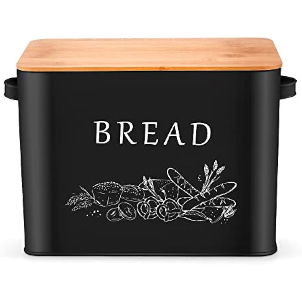 Herogo Metal Bread Bin – Large Bread Box with Wooden Cutting Board Lid