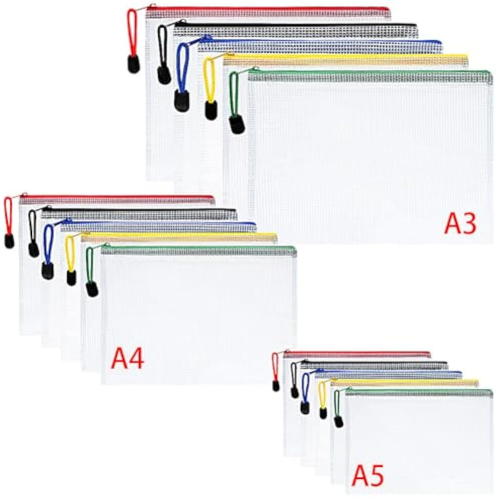 Vicloon Mesh Document Wallets | 15Pcs A3 A4 A5 PVC Zipper Folders