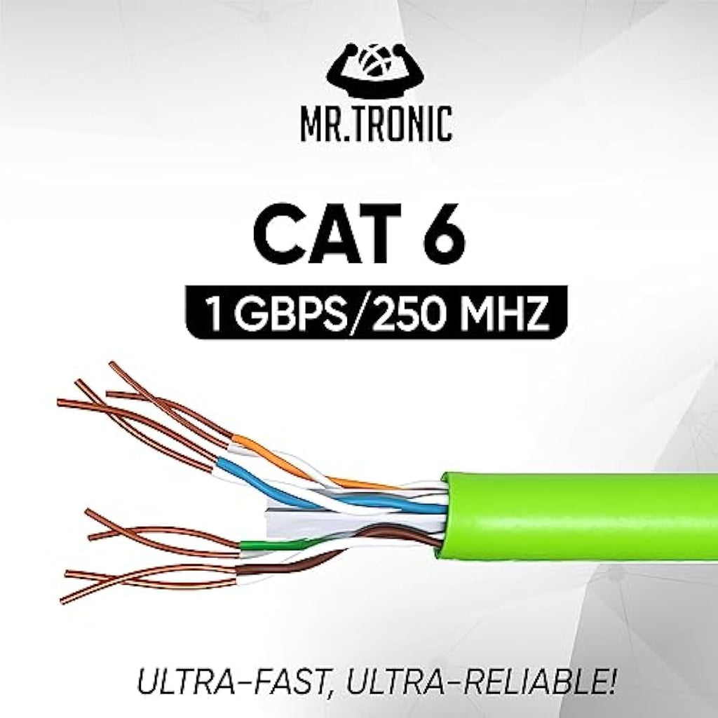 Mr. Tronic Cat 6 Ethernet Cable 100m – High Speed UTP Bulk LAN Cable, Green