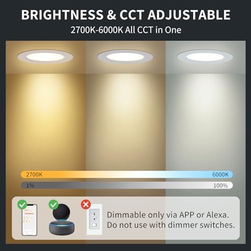 DUSKTEC Smart LED Downlights – 7W Alexa Bluetooth Recessed Lights, 6 Pack