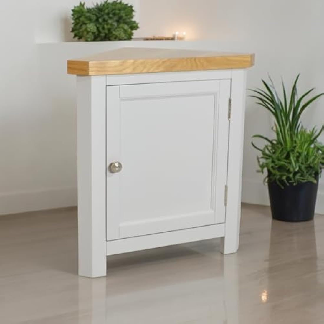 Painted Corner Cabinet | Solid Oak Top Storage Unit - Grey