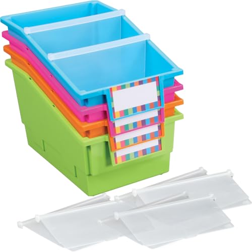 Neon Chapter Book Library Bins with Dividers - 6 Pack