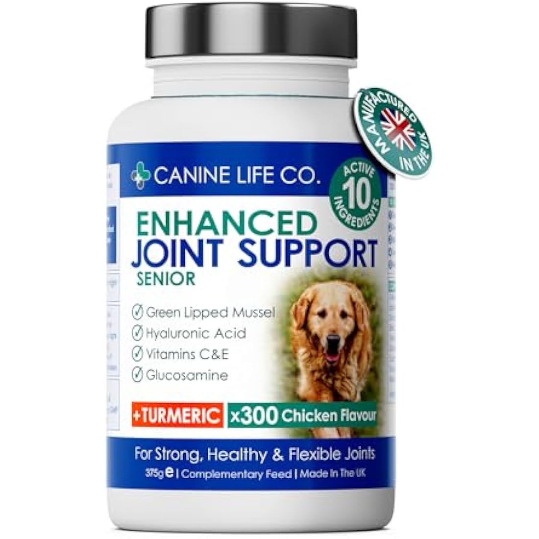 Senior Dog Joint Supplement - Glucosamine & Turmeric - 300 Tabs