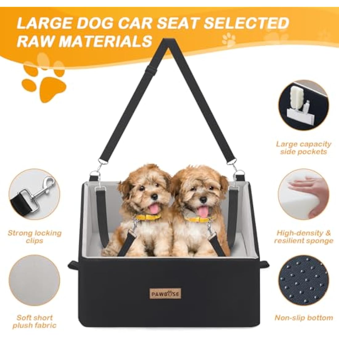 Firepaw Large Dog Car Seat – Washable Booster Seat for Dogs up to 55lbs