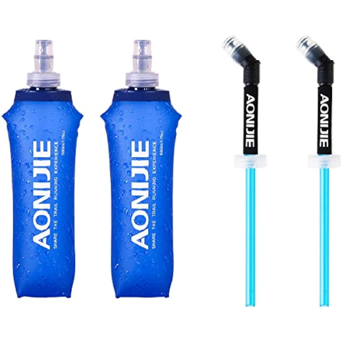 Azarxis TPU Soft Flask 500ml - Collapsible Water Bottle with Straw (2 Pack)