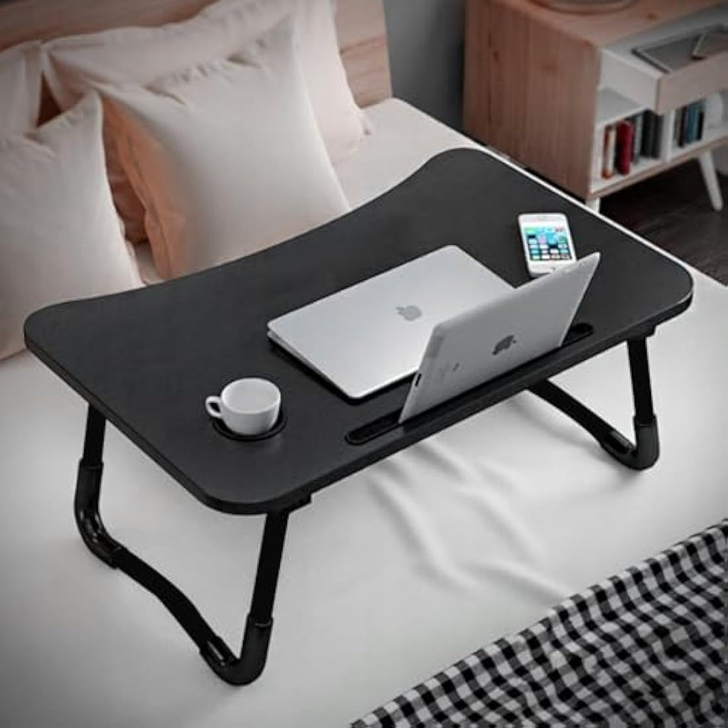 Folding Laptop Bed Table | Portable Steel Leg Tray - Black