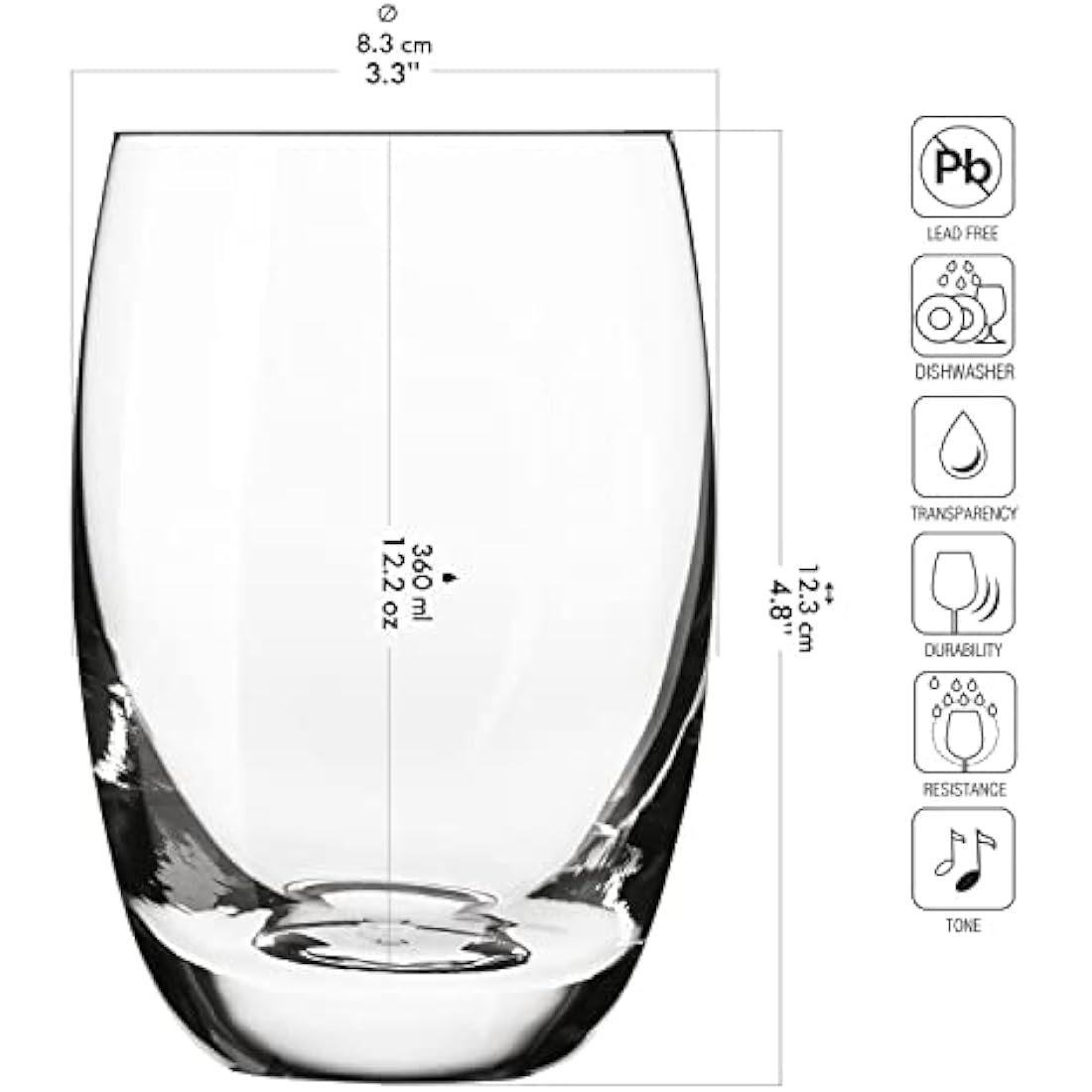 Krosno Elite Crystal Water Tumblers – 360ml Juice Glasses, Set of 6