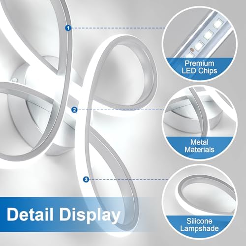 Dorlink Modern Flower LED Ceiling Light – 30W Silver Flush Mount, 6500K