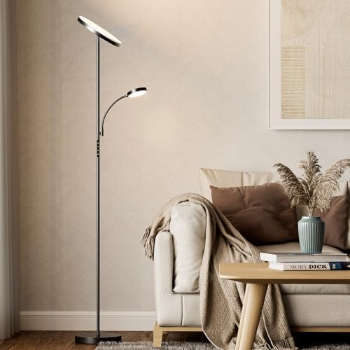 OUTON LED Floor Lamp with Reading Light | Dimmable Mother-Child Lamp, Black