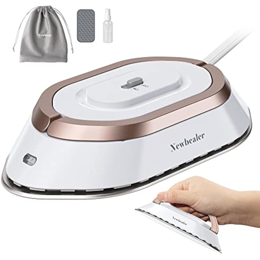 Newbealer Mini Travel Iron – Dual Voltage Compact Iron for Sewing, Gold