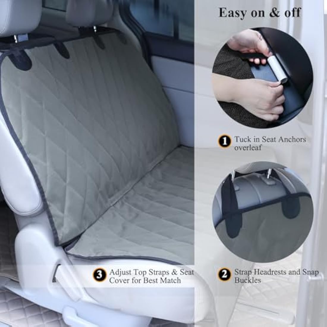 VIVAGLORY Dog Backseat Cover | Anti-Slip Waterproof Car Protector, Grey, L