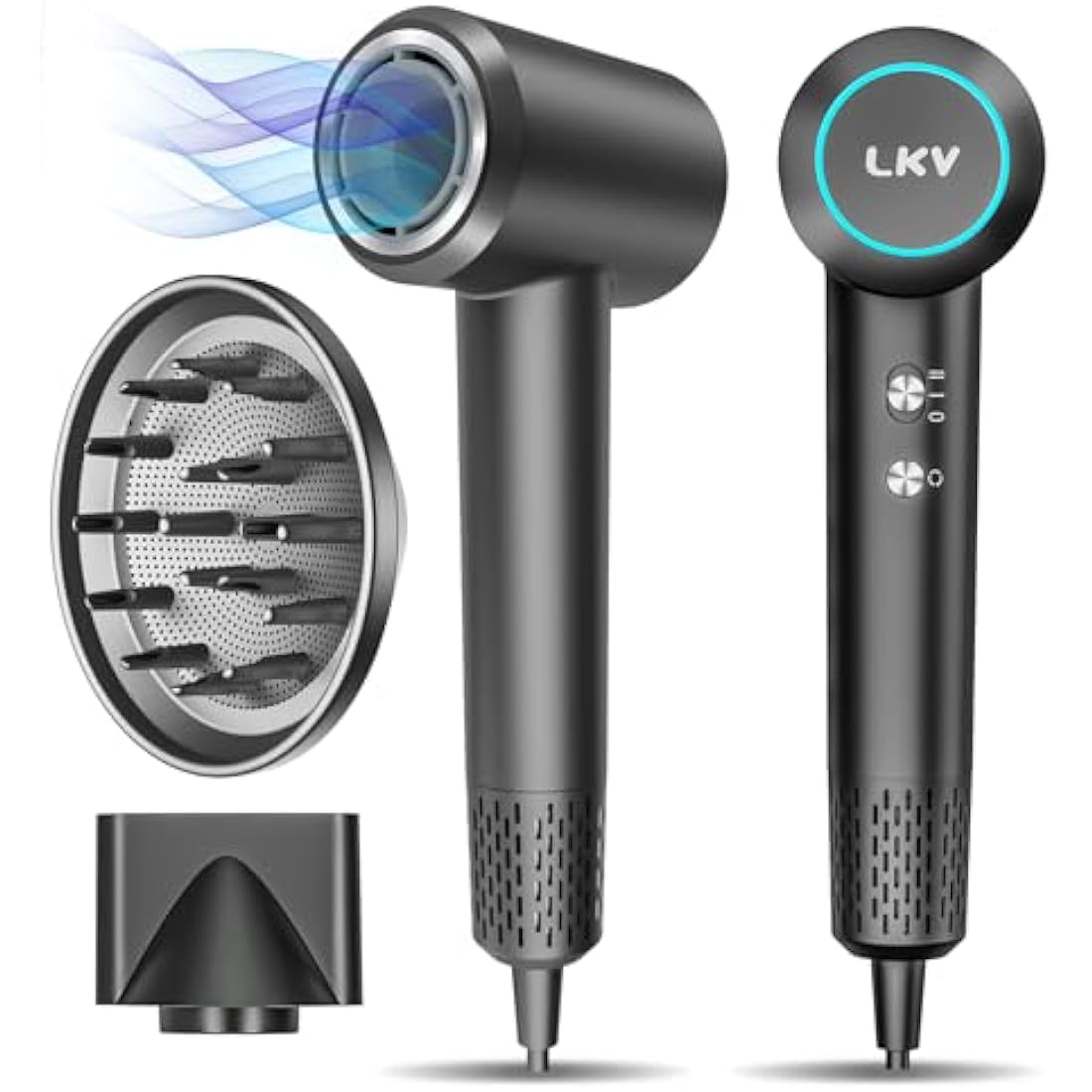 LKV Ionic Hair Dryer – 1500W High-Speed Professional Blow Dryer, Grey
