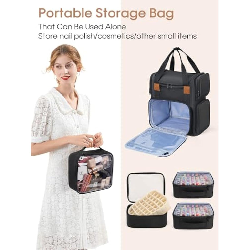 Deciniee Nail Polish Organizer Bag | Large 84 Bottle Double Layer Backpack