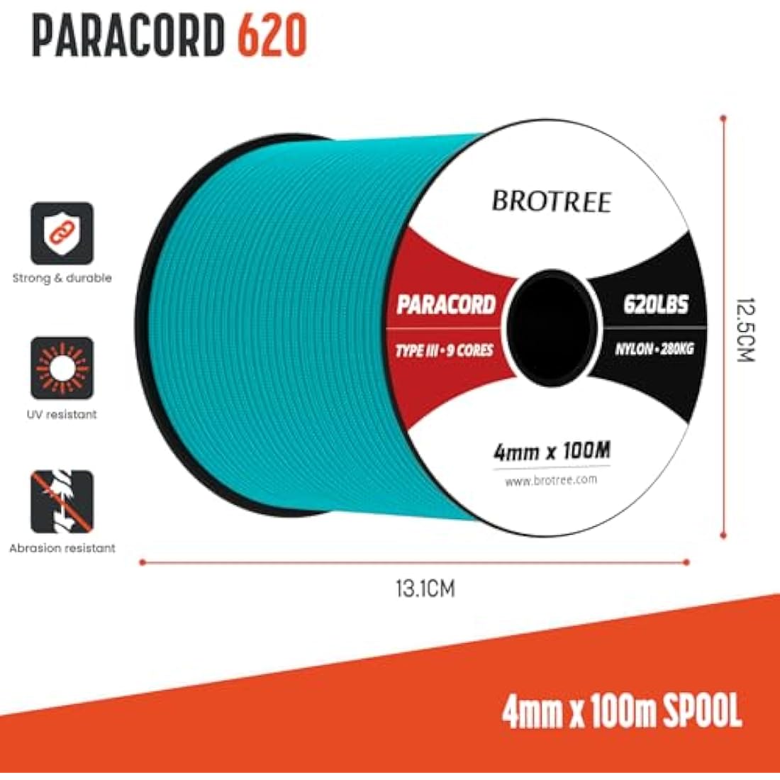 Brotree 4mm 9 Strand Nylon Paracord – 100M Type III Parachute Cord