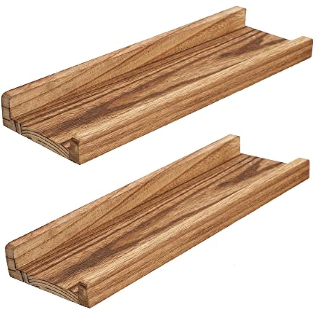 PHOENANCEE Rustic Wood Floating Shelves - 43cm Picture Ledge, Set of 2