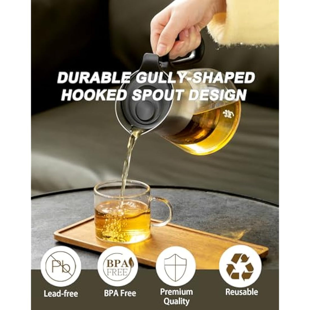 ZENS Glass Teapot with Infuser – 500ml Borosilicate Pot with Steel Spout