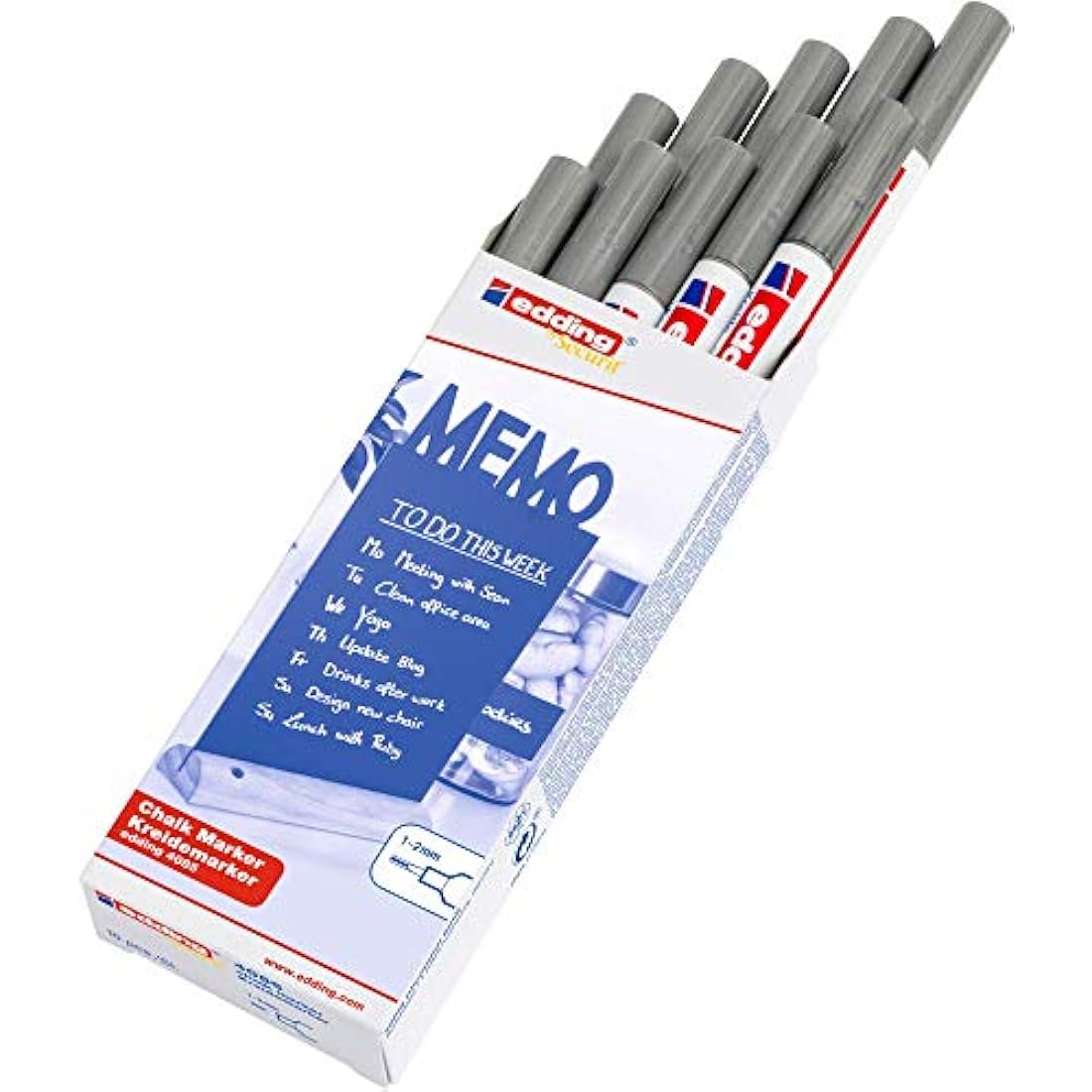 Edding 4085 Chalk Marker – Silver Fine Round Tip 1-2mm (10 Pack)