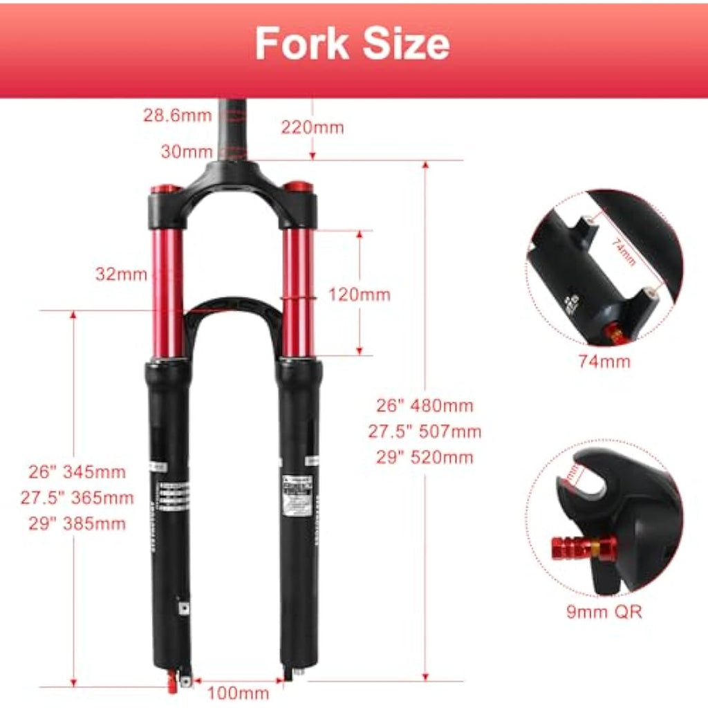 ZTZ MTB Suspension Fork - 120mm Double Air Chamber Bicycle Shock Absorber