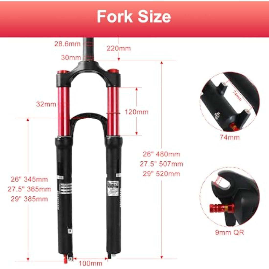 ZTZ MTB Suspension Fork - 120mm Double Air Chamber Bicycle Shock Absorber