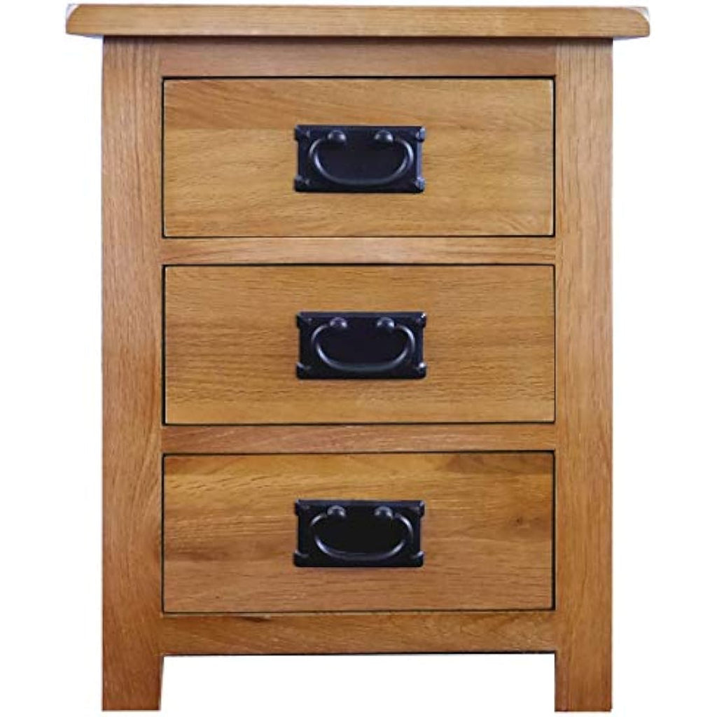 Aurotrice Solid Oak Bedside Table – 3 Drawer Modern Nightstand