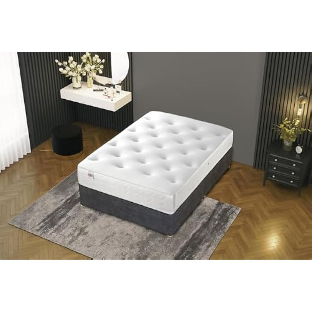 Single Grey Plush Divan Bed with Memory Foam Mattress