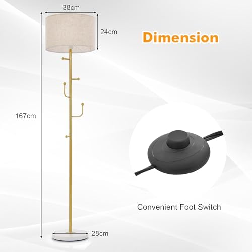 Floor Lamp with Coat Rack – Modern Linen Standing Light
